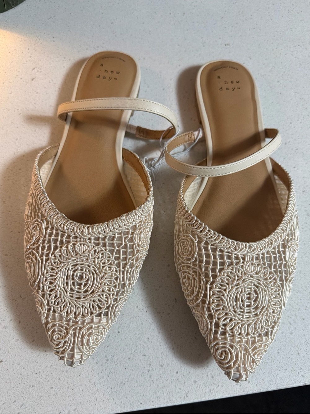 a new day Cream Woven Pointed-Toe Slingback Mules